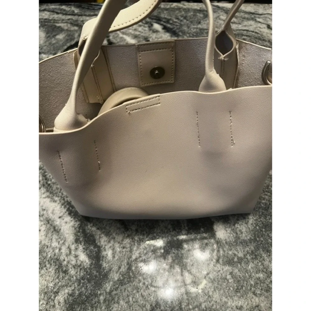 Colab Tote Bag Women Small Light Grey Vegan Leather Crossbody Minimalist
